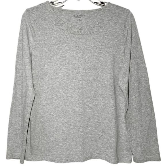 Talbots Knit Top with Pleating at Neckline in Grey Heather Women’s LP - Picture 1 of 5